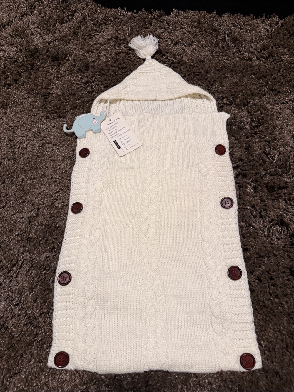 Cream Cable Knit Hooded Baby Cocoon with Button Sides
